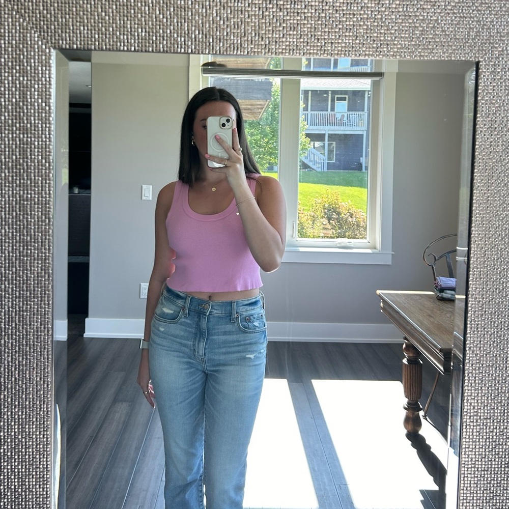 Pink Scoop Neck Rib Tank Top